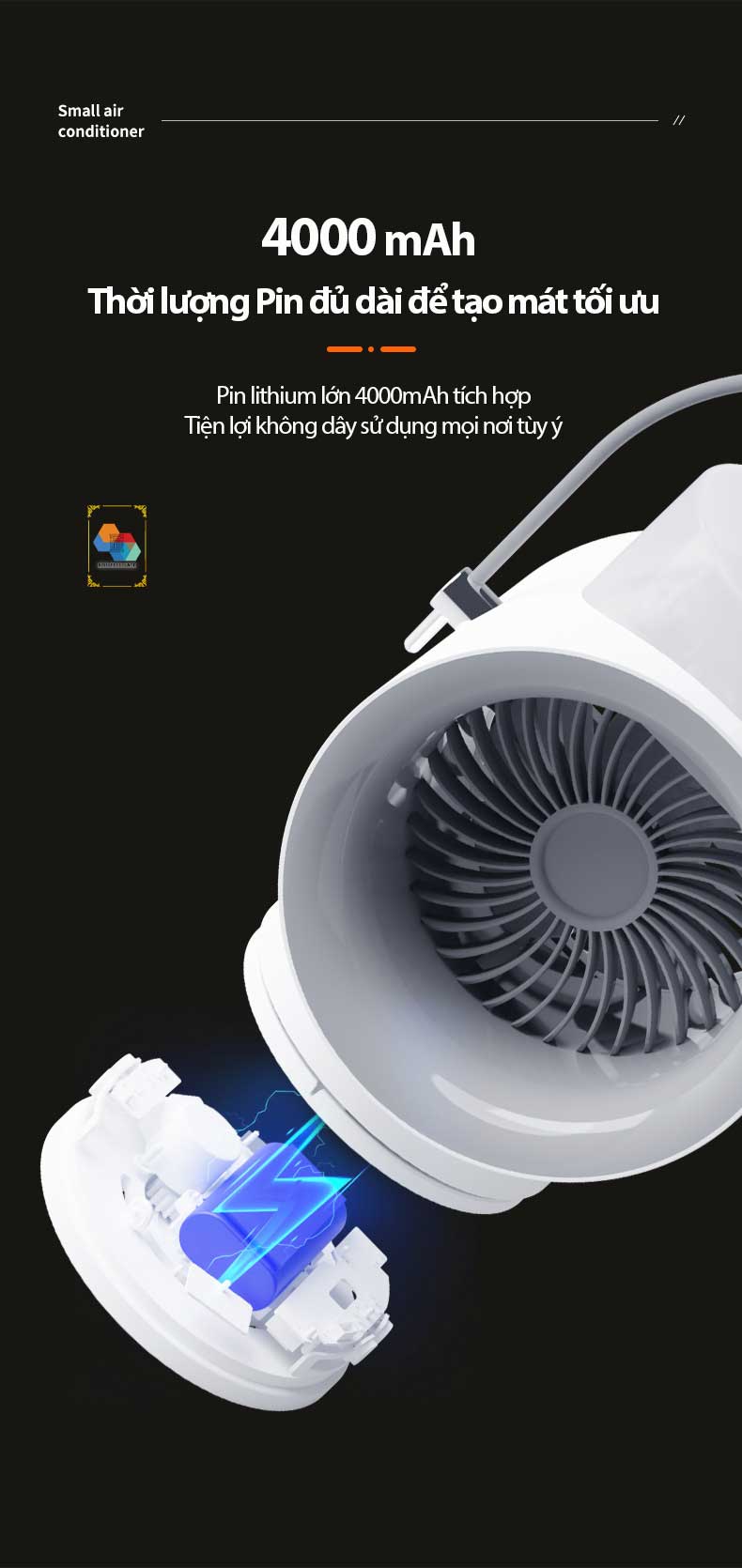 Quạt không dây phun sương tạo ẩm WT-F50 kết hợp tinh dầu tạo hương thơm, tự đông xoay 120º, 3 cấp độ gió mạnh mẽ, kiêm đèn ngủ bật tắt bảo vệ mắt, hàng chính hãng