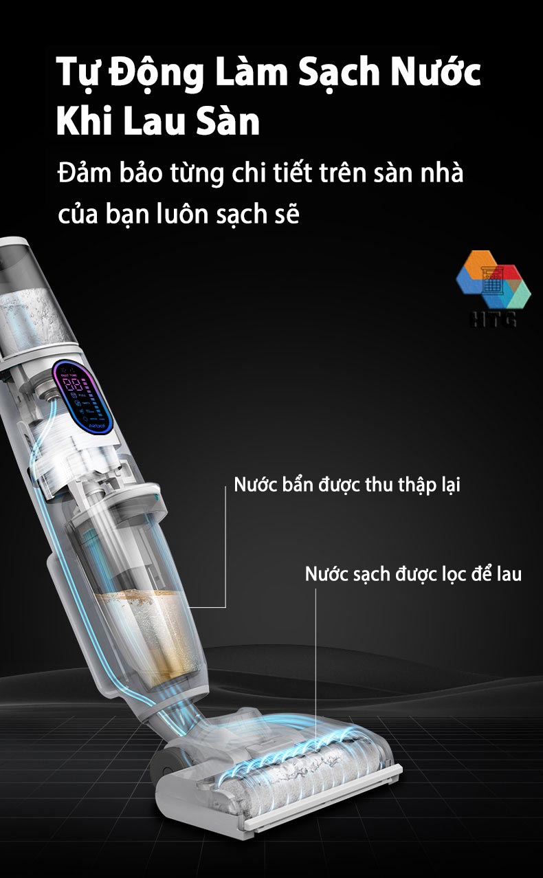 Máy hút bụi lau sàn không dây hút ướt công nghệ mới Airbot Iclean Pro, hút dầu mỡ, thức ăn, rác thải, tự động Giặt Dẻ siêu tiện lợi