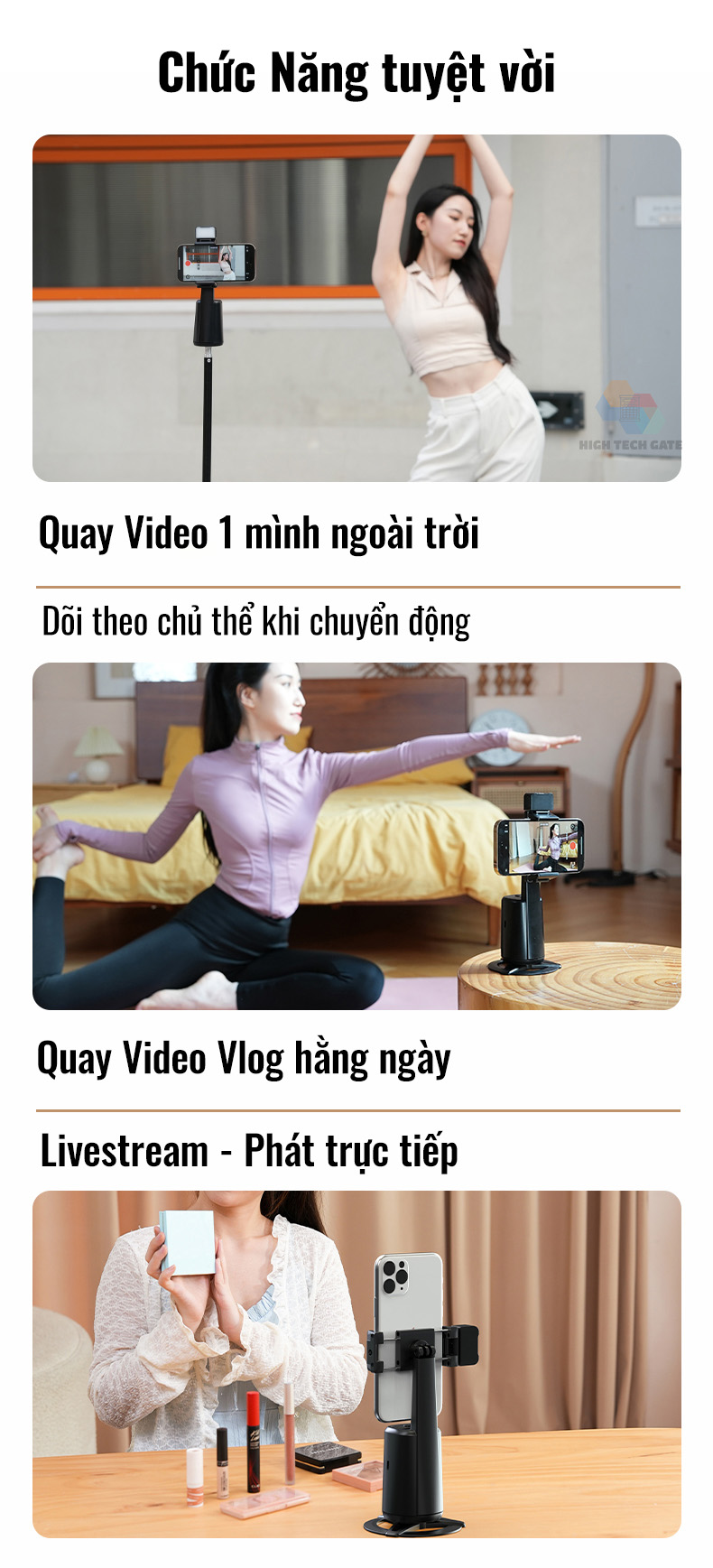 Chân kẹp AI theo dõi chủ thể cho điện thoại livestream, quay Video A200 nâng cấp