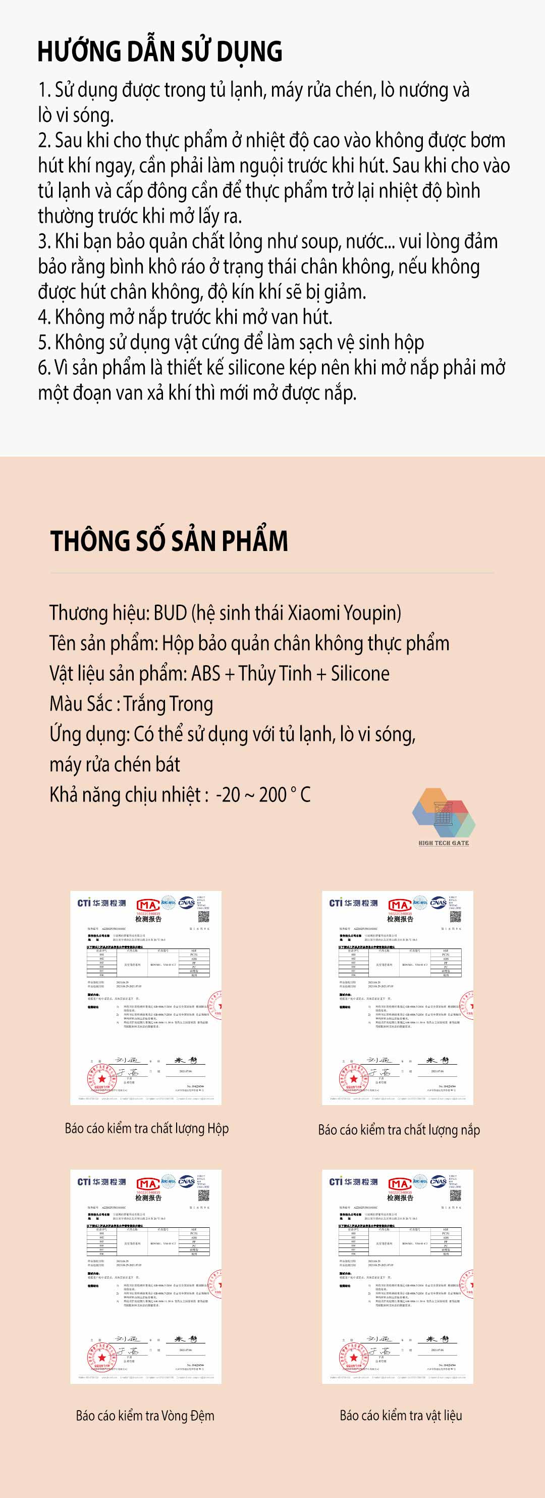 Hộp thủy tinh bảo quản chân không thực phẩm gia đình Xiaomi Youpin BUD, hàng chính hãng