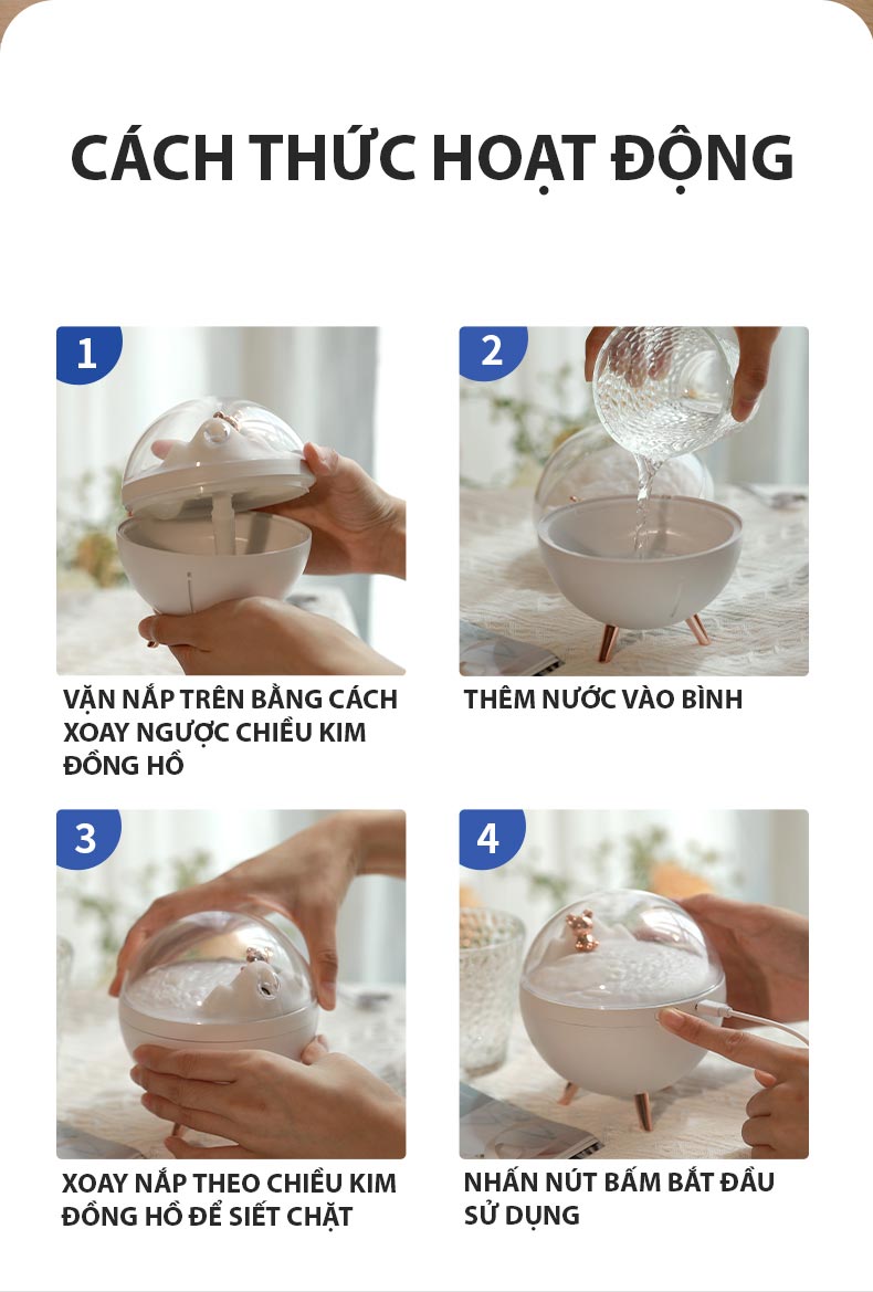 Máy xông tinh dầu Cyke WT-E19 mini để bàn, phun sương, tạo độ ẩm, phiên bản không gian có đèn ngủ