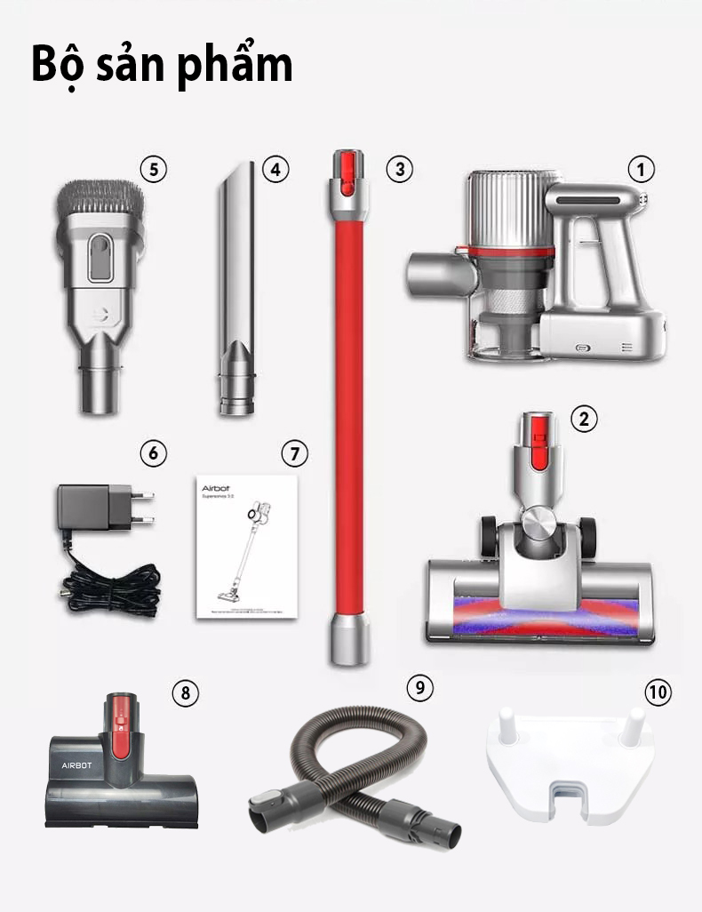 Máy hút bụi không dây Airbot cầm tay gia đình và hút bụi ô tô giường nệm, xe hơi phiên bản 3.0 bản full có giá gắn tường