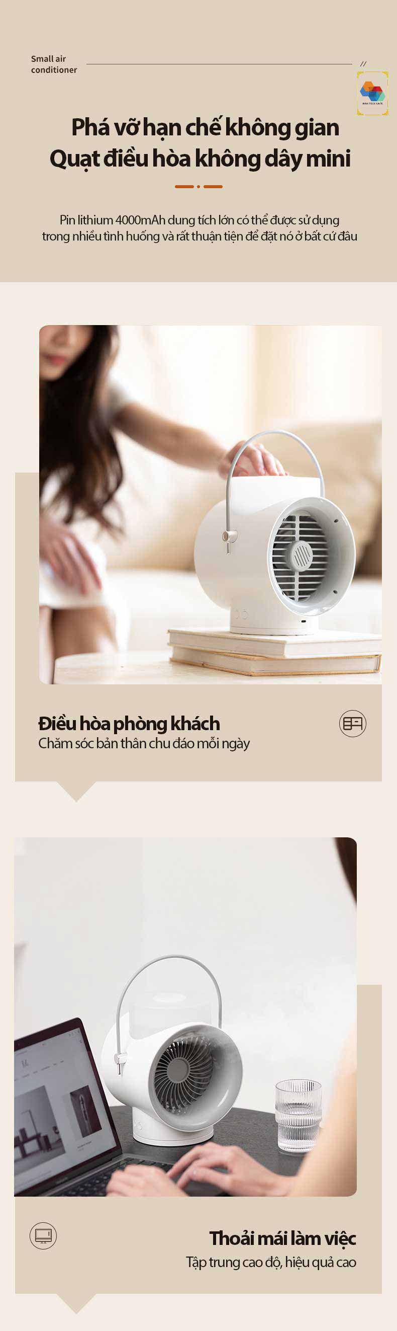 Quạt không dây phun sương tạo ẩm WT-F50 kết hợp tinh dầu tạo hương thơm, tự đông xoay 120º, 3 cấp độ gió mạnh mẽ, kiêm đèn ngủ bật tắt bảo vệ mắt, hàng chính hãng