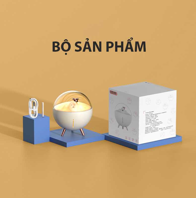 Máy xông tinh dầu Cyke WT-E19 mini để bàn, phun sương, tạo độ ẩm, phiên bản không gian có đèn ngủ