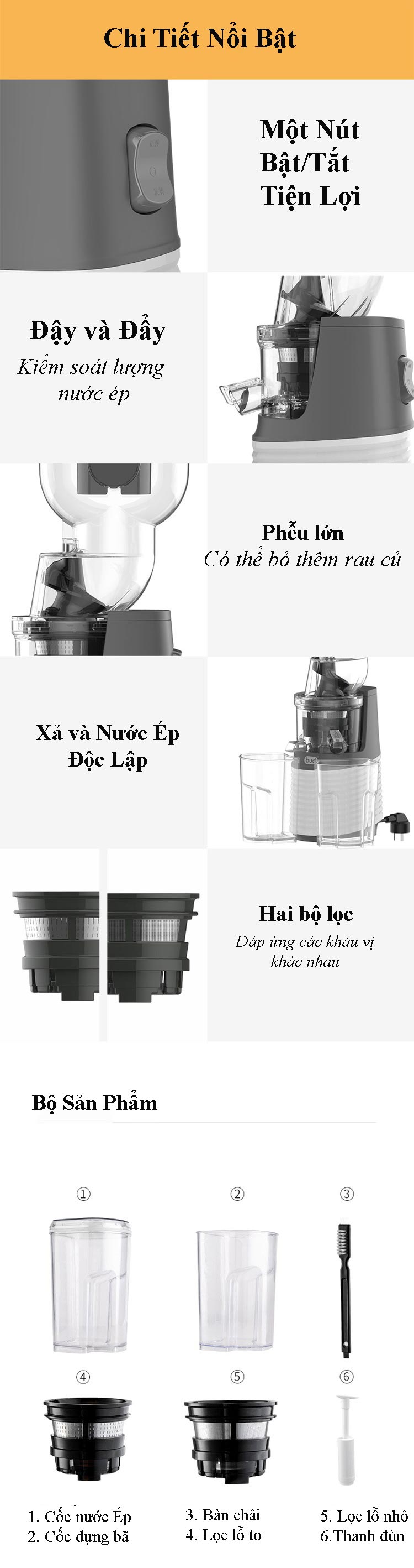Máy Ép Chậm Trái Cây Xiaomi BUD BJ31/BJ32 bản full 250W, sử dụng gia đình, hàng chính hãng