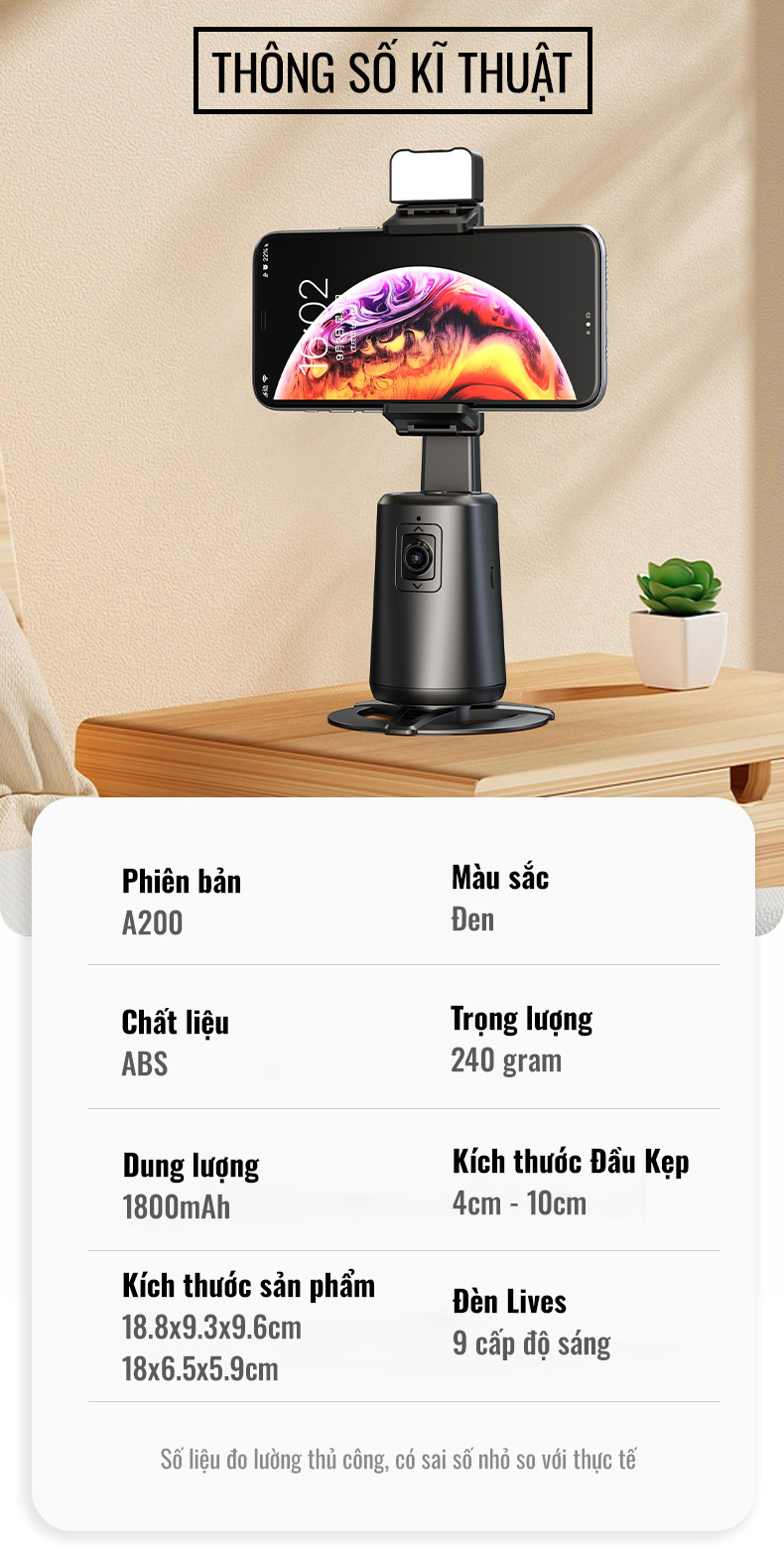 Chân kẹp AI theo dõi chủ thể cho điện thoại livestream, quay Video A200 nâng cấp