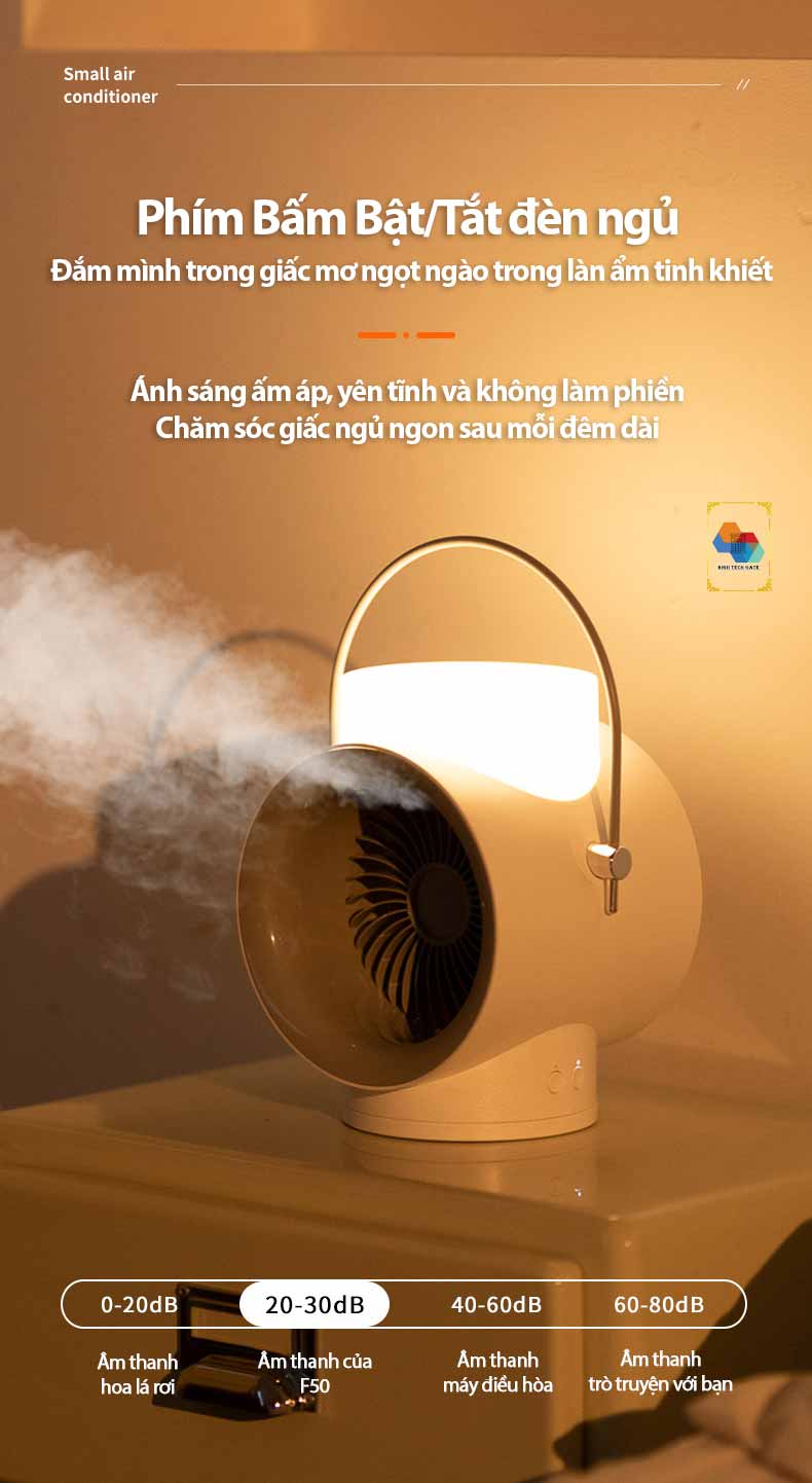 Quạt không dây phun sương tạo ẩm WT-F50 kết hợp tinh dầu tạo hương thơm, tự đông xoay 120º, 3 cấp độ gió mạnh mẽ, kiêm đèn ngủ bật tắt bảo vệ mắt, hàng chính hãng