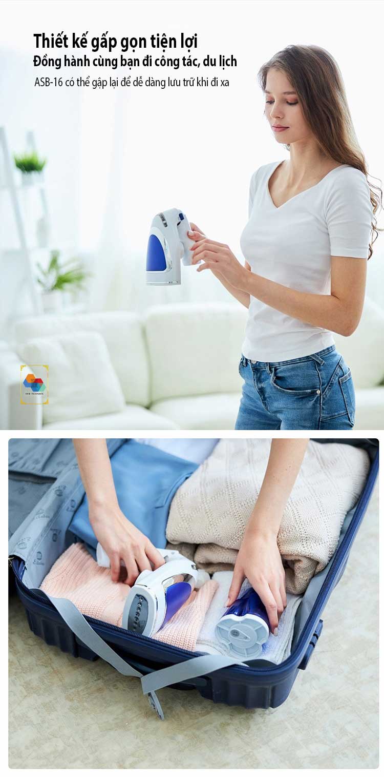 Bàn là hơi nước, máy ủi quần áo ASB-16 phiên bản đa năng 4 trong 1, ba cấp độ ủi với 1600W mạnh mẽ, gấp gọn tiện lợi sử dụng ở nhà hoặc công tác, du lịch, nạp nước ngoài tiện lợi