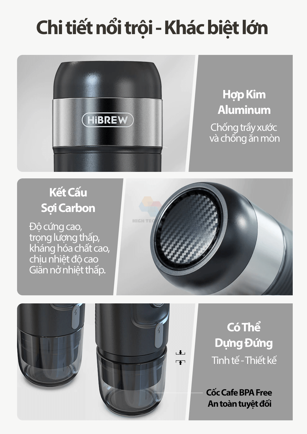 Máy pha cà phê mini HiBREW H4A cầm tay 3 trong 1 sử dụng mọi nơi, pha cafe espresso, cà phê viên nén, nóng và lạnh