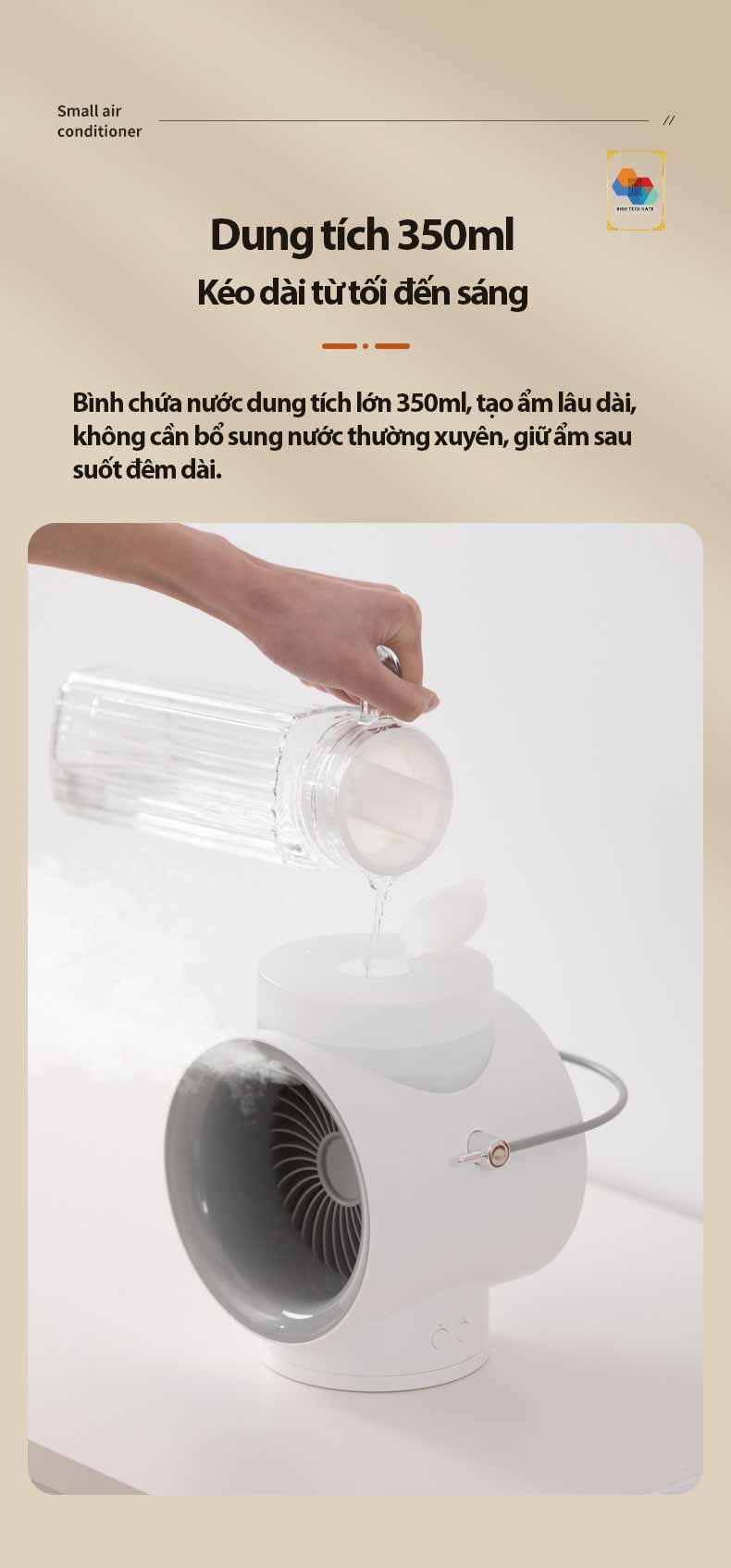 Quạt không dây phun sương tạo ẩm WT-F50 kết hợp tinh dầu tạo hương thơm, tự đông xoay 120º, 3 cấp độ gió mạnh mẽ, kiêm đèn ngủ bật tắt bảo vệ mắt, hàng chính hãng