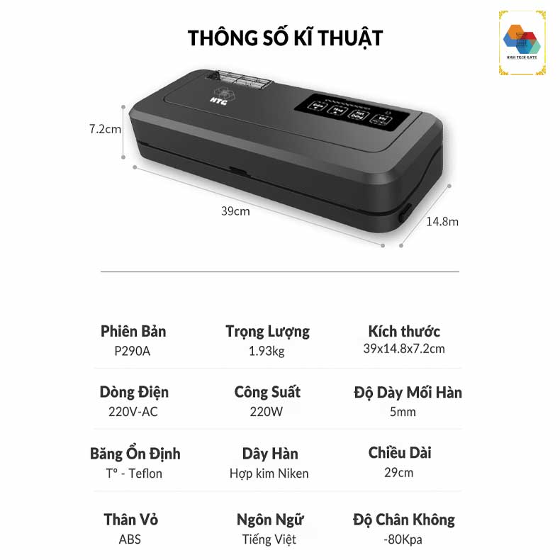Máy hút chân không ShineYe HTG-P290A không kén túi, bao bì, bọc hút,phiên bản tiếng việt, hàng chính hãng