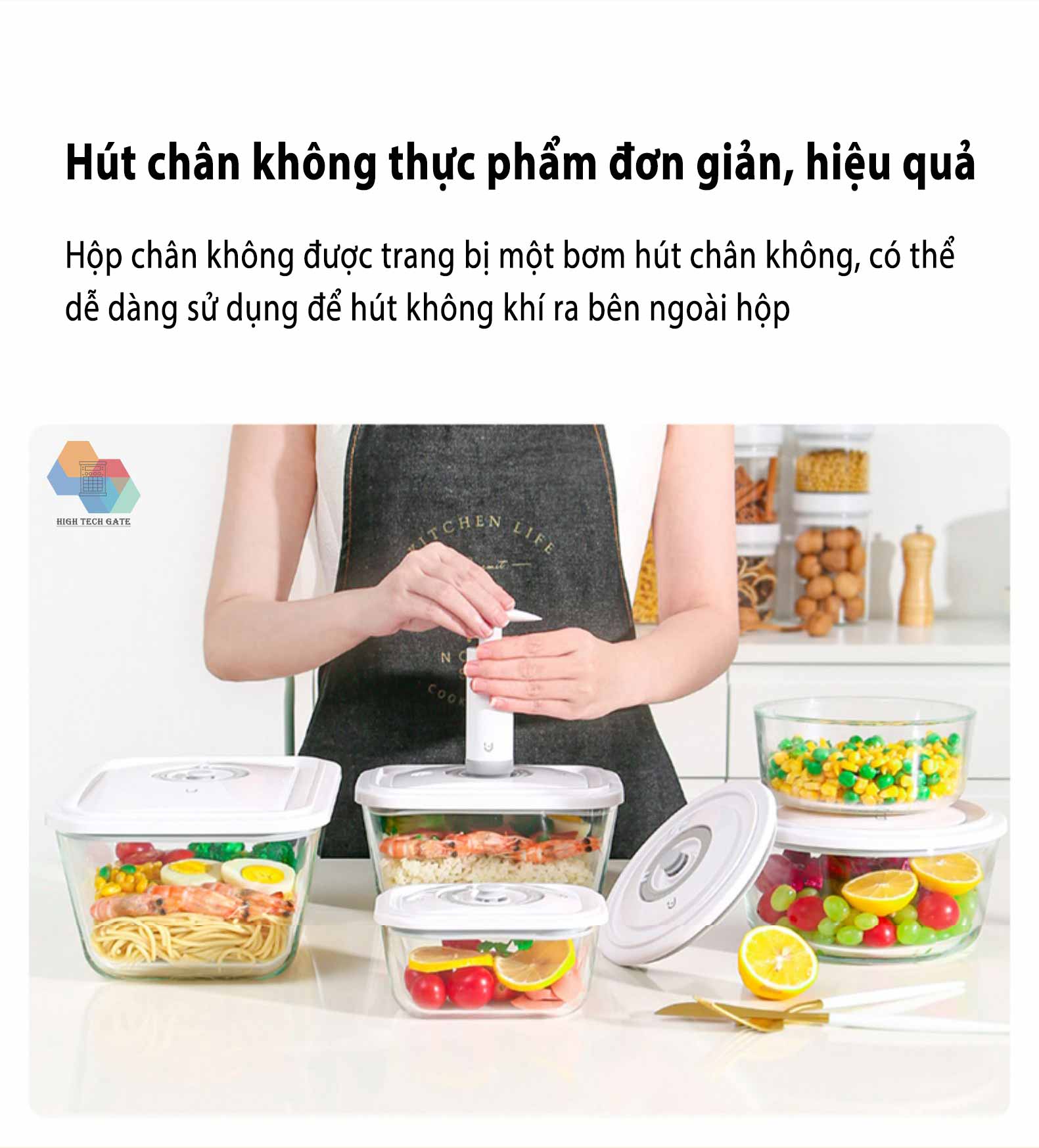 Hộp thủy tinh bảo quản chân không thực phẩm gia đình Xiaomi Youpin BUD, hàng chính hãng
