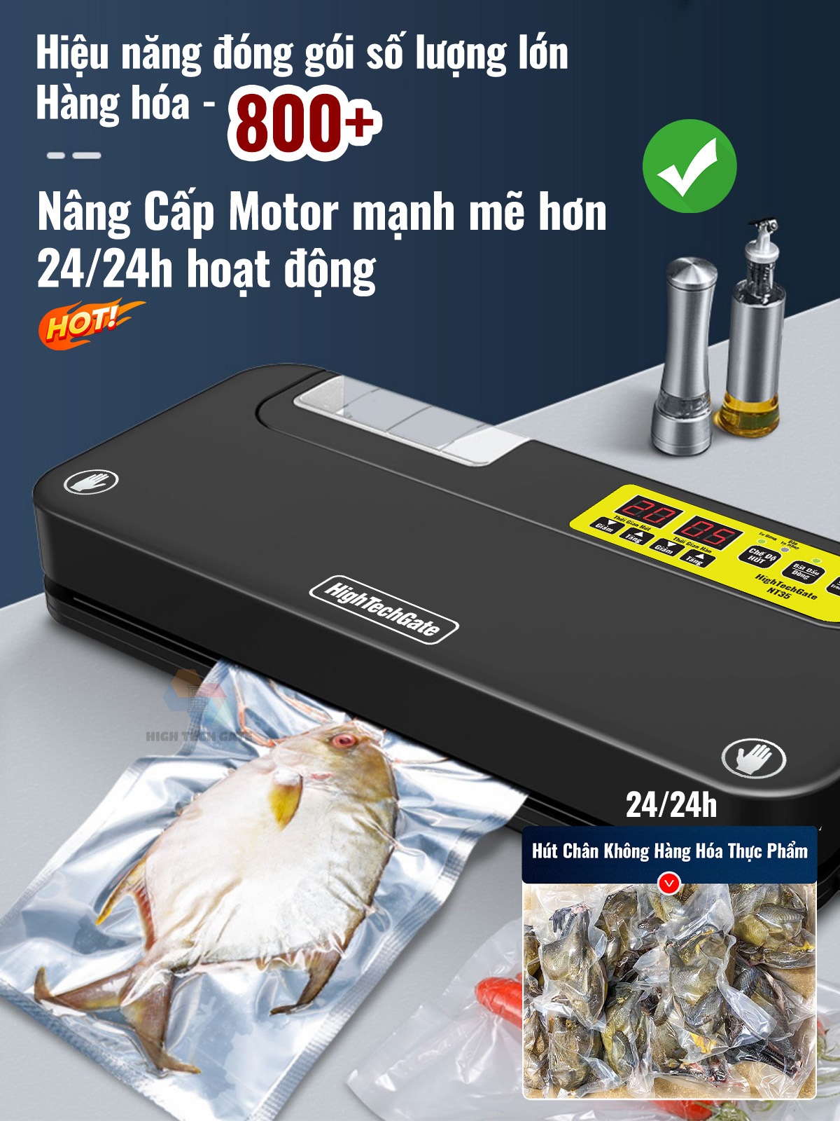 Máy Hút Chân Không Bán Công Nghiệp NT35 Không Kén Túi, Ép Chân Không Lớn 35cm Cho Hộ Kinh Doan
