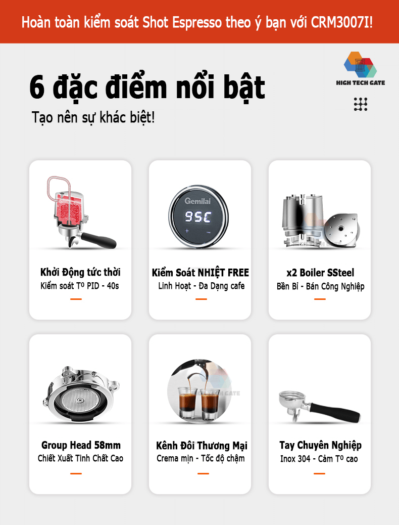 Máy Pha Cà Phê Gemilai CRM3007I Bán Công Nghiệp