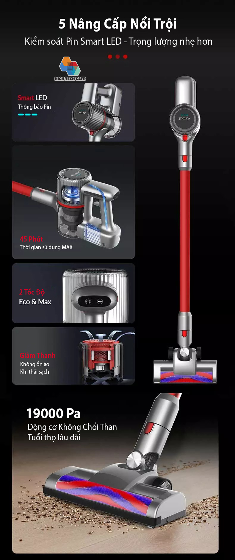 Máy hút bụi không dây Airbot cầm tay gia đình và hút bụi ô tô giường nệm, xe hơi phiên bản 3.0 bản full có giá gắn tường
