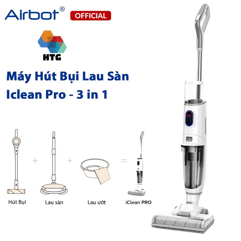Máy hút bụi lau sàn không dây hút ướt công nghệ mới Airbot Iclean Pro, hút dầu mỡ, thức ăn, rác thải, tự động Giặt Dẻ siêu tiện lợi