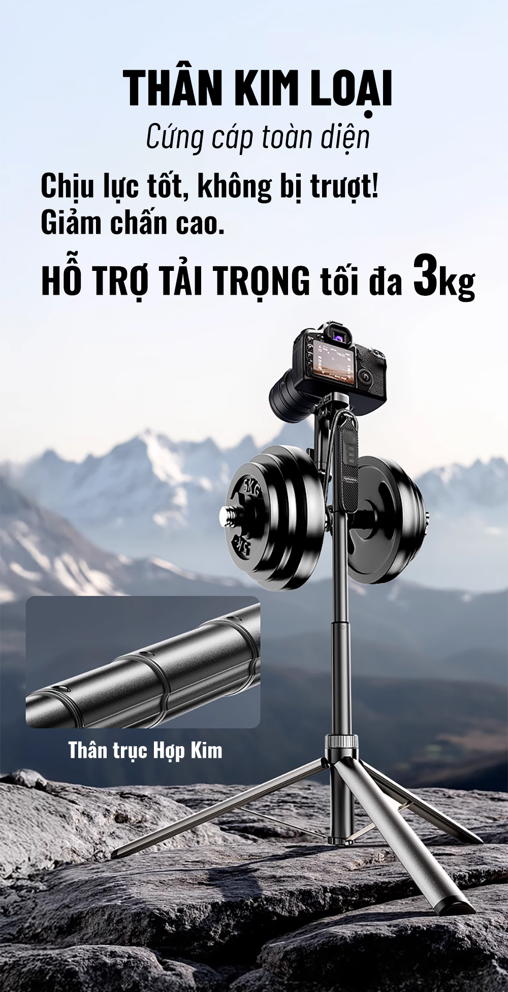 Chân đứng quay video Shinoda, gậy livestream, selfie chụp ảnh chất liệu siêu cứng cáp, tay cầm 360º