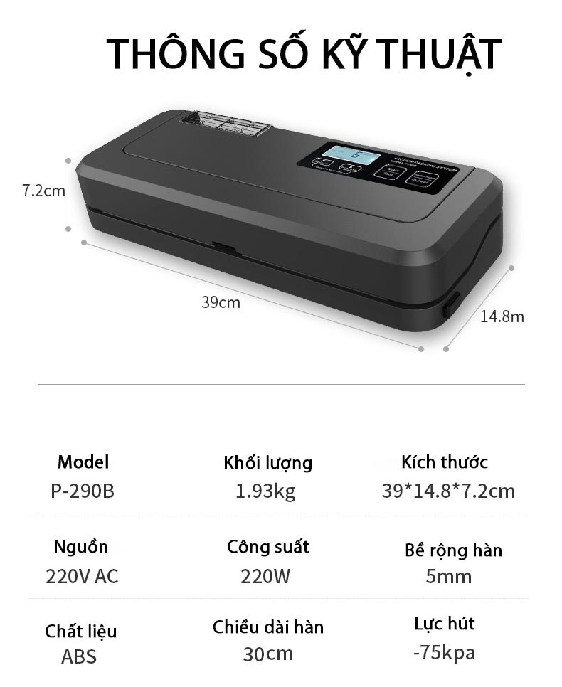 Máy hút chân không ShineYe HTG P290B phiên bản tự động, không kén túi, chính hãng Tiếng Việt