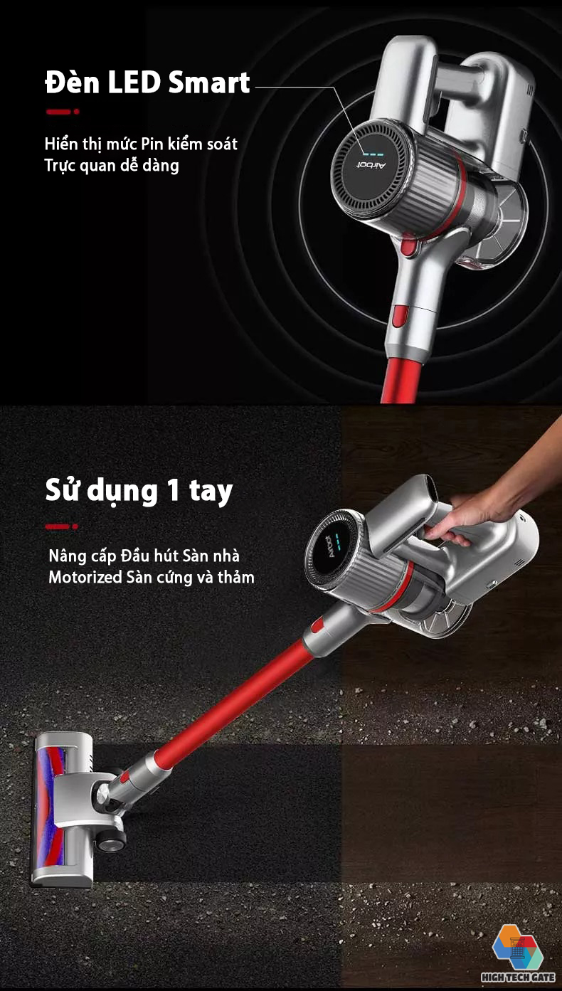 Máy hút bụi không dây Airbot cầm tay gia đình và hút bụi ô tô giường nệm, xe hơi phiên bản 3.0 bản full có giá gắn tường