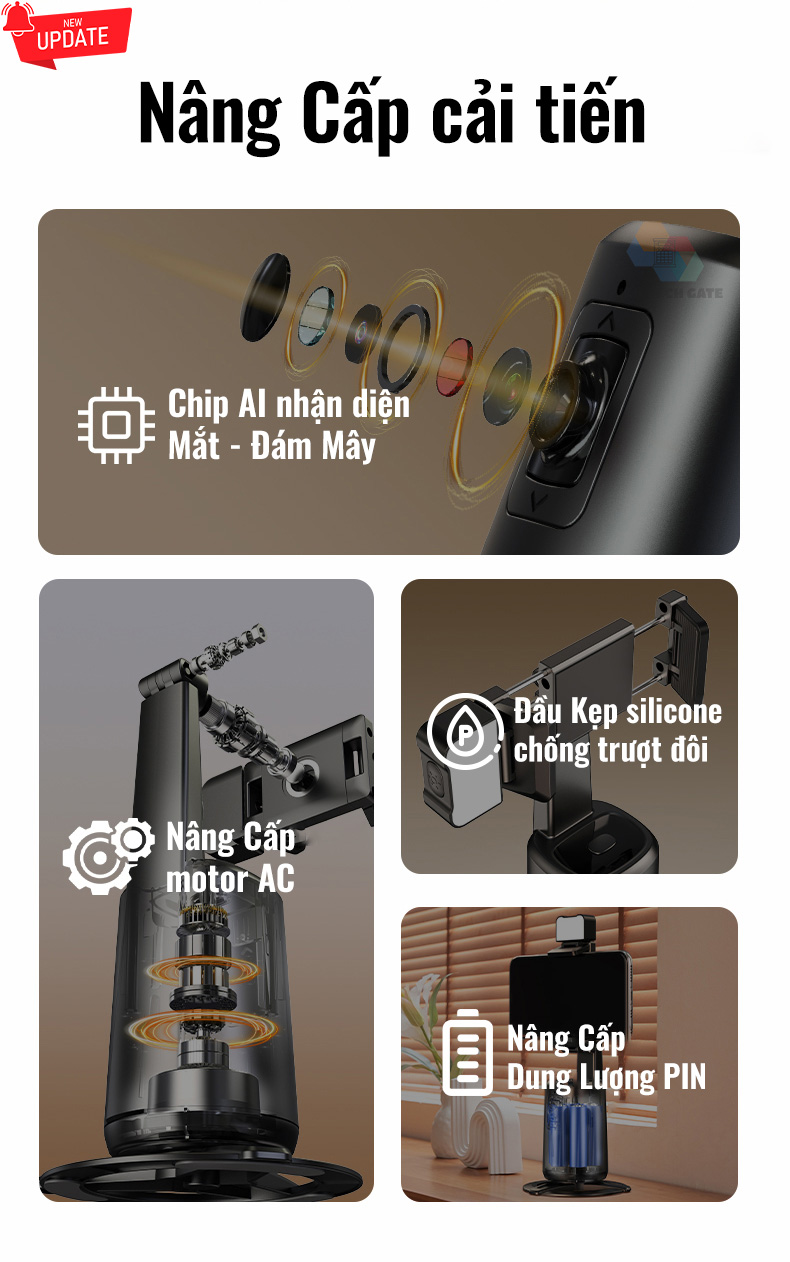 Chân kẹp AI theo dõi chủ thể cho điện thoại livestream, quay Video A200 nâng cấp