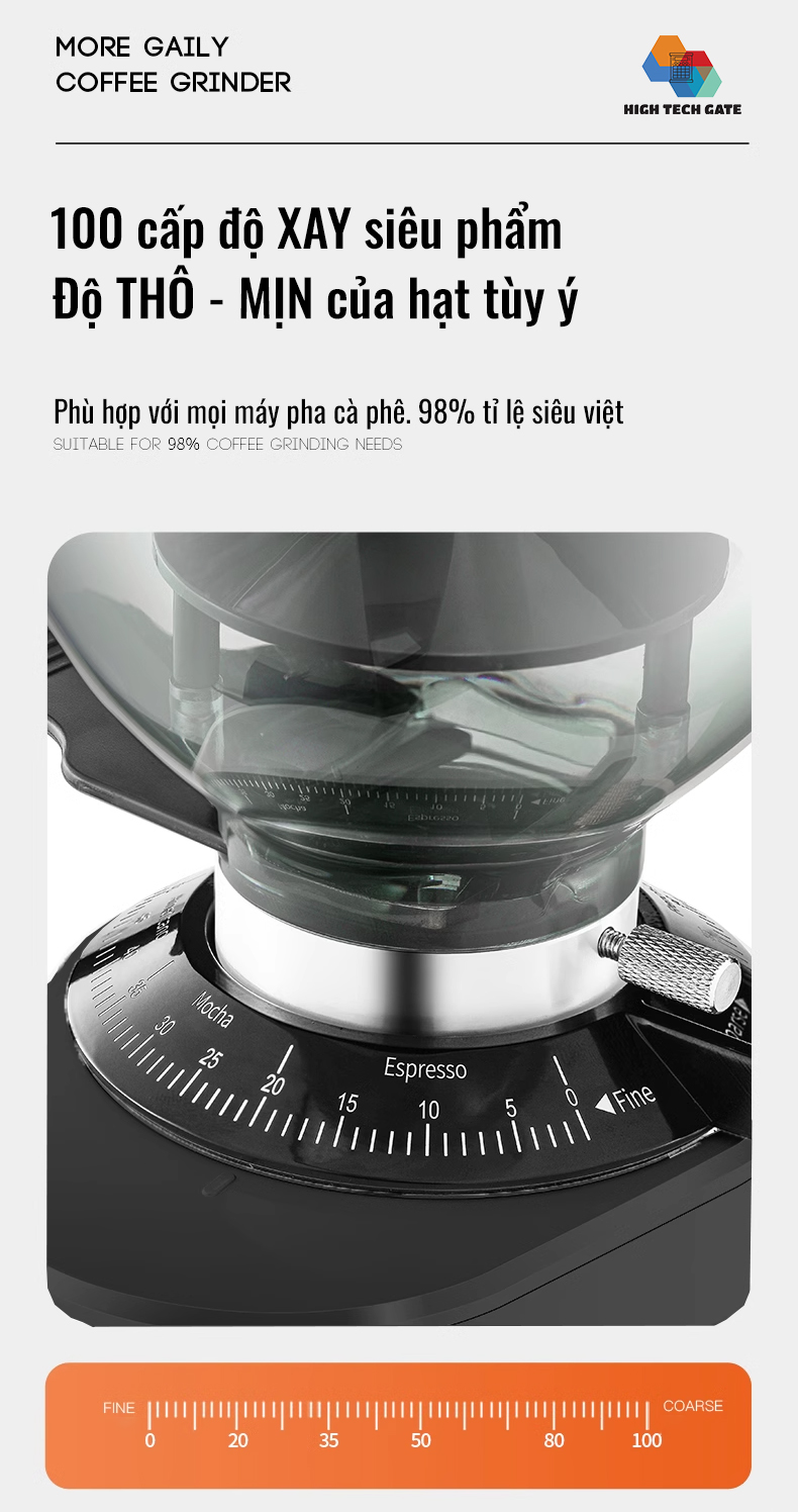 Máy Xay Cà Phê G9A Tự Động 2 Lập Trình, 100 Cấp Xay Cực Mịn, Thương Mại Chuyên Nghiệp, Bản Nâng Cấp