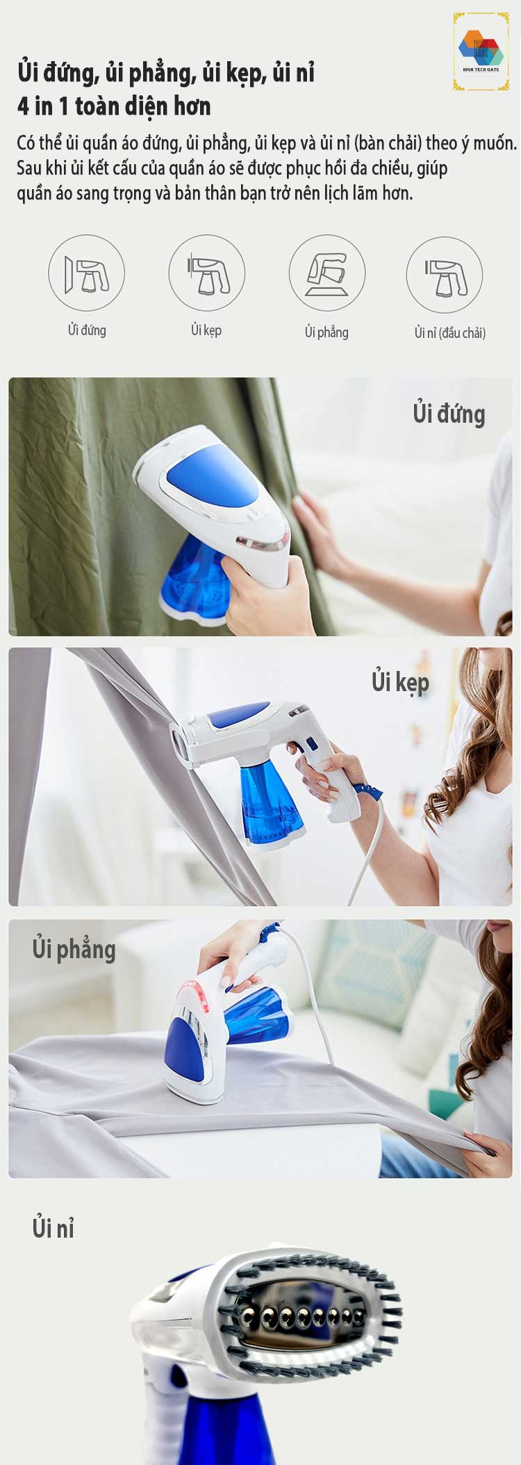 Bàn là hơi nước, máy ủi quần áo ASB-16 phiên bản đa năng 4 trong 1, ba cấp độ ủi với 1600W mạnh mẽ, gấp gọn tiện lợi sử dụng ở nhà hoặc công tác, du lịch, nạp nước ngoài tiện lợi