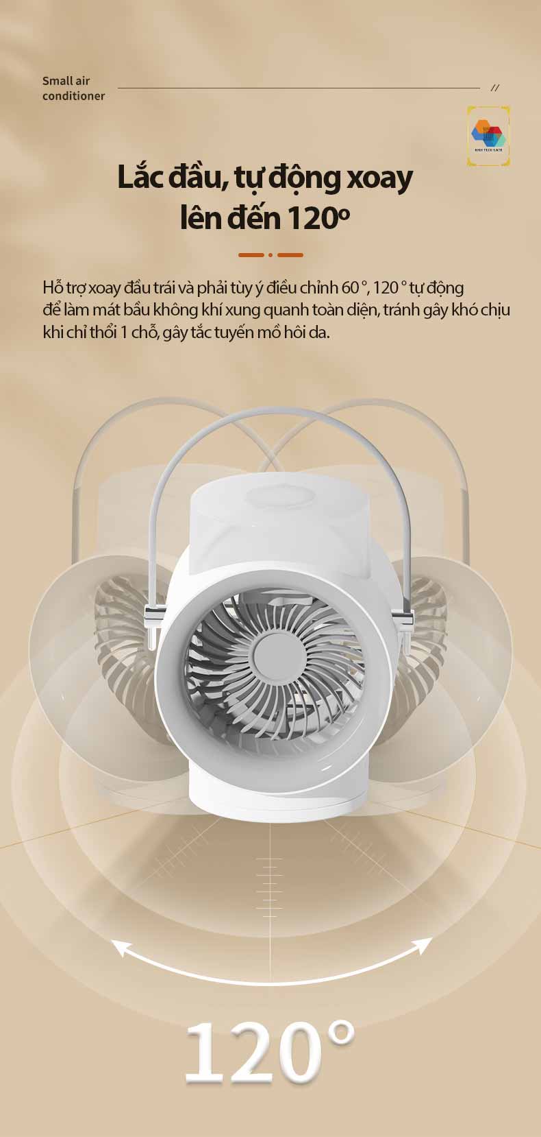 Quạt không dây phun sương tạo ẩm WT-F50 kết hợp tinh dầu tạo hương thơm, tự đông xoay 120º, 3 cấp độ gió mạnh mẽ, kiêm đèn ngủ bật tắt bảo vệ mắt, hàng chính hãng