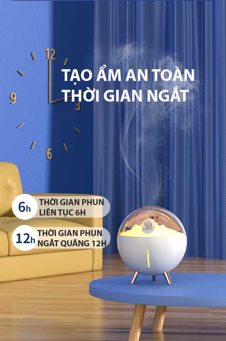 Máy xông tinh dầu Cyke WT-E19 mini để bàn, phun sương, tạo độ ẩm, phiên bản không gian có đèn ngủ