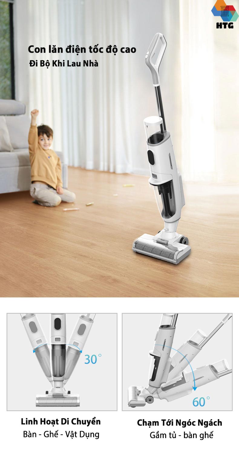 Máy hút bụi lau sàn không dây hút ướt công nghệ mới Airbot Iclean Pro, hút dầu mỡ, thức ăn, rác thải, tự động Giặt Dẻ siêu tiện lợi