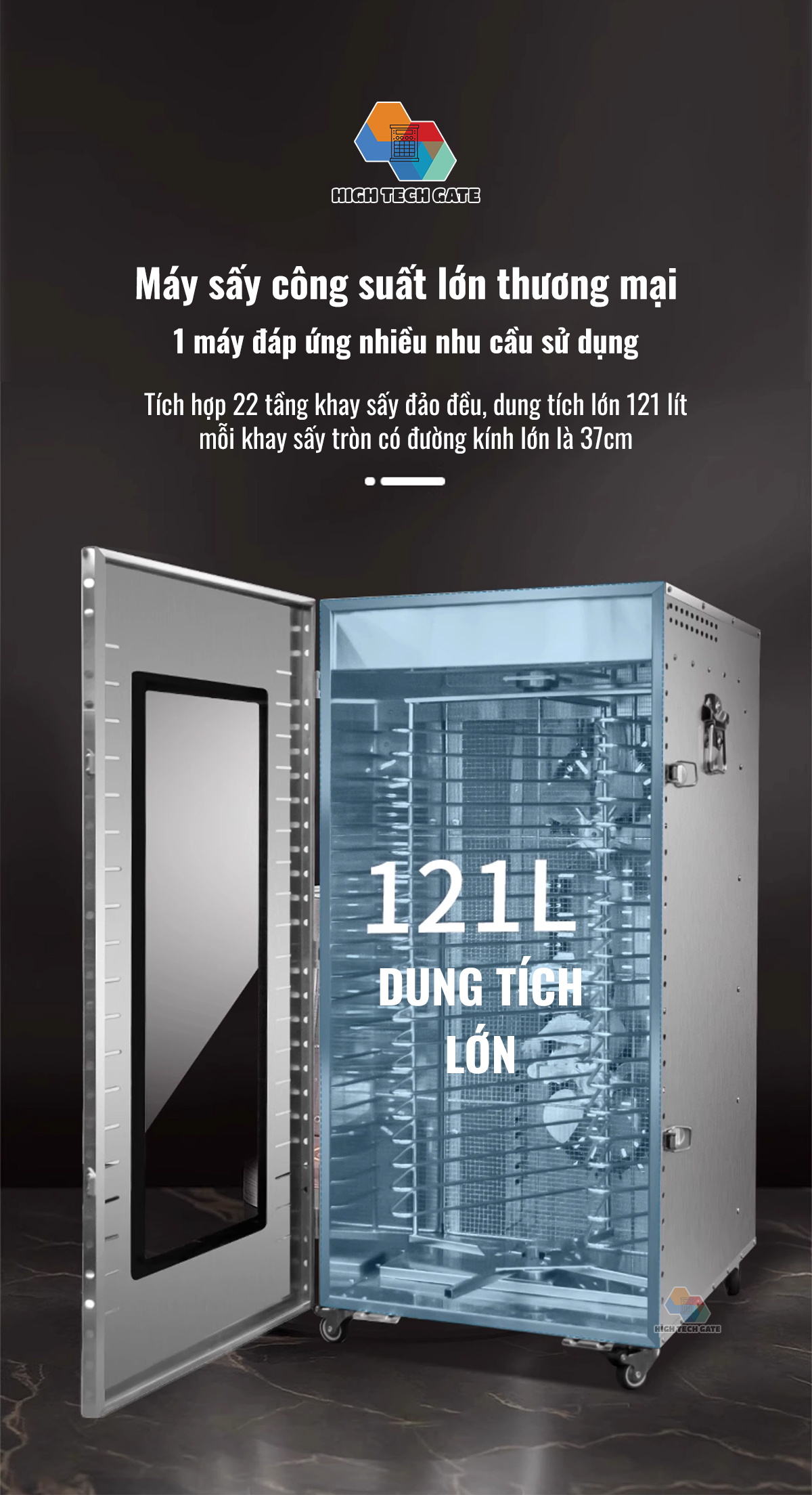 Máy sấy thực phẩm Inox 22 khay SS24H đảo 360°