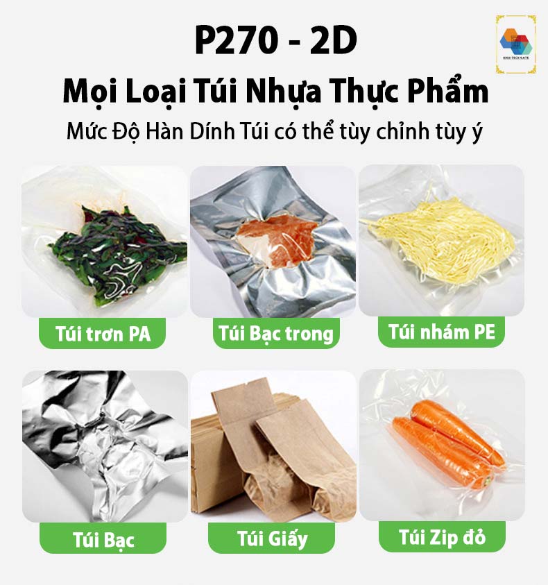 Máy hút chân không công nghiệp để bàn ShineYe P270-2D, hút mọi loại túi, mọi loại thực phẩm, tự động hoàn toàn, hút kiệt quệ -97Kpa, đường hàn đôi 27cm, hàng chính hãng