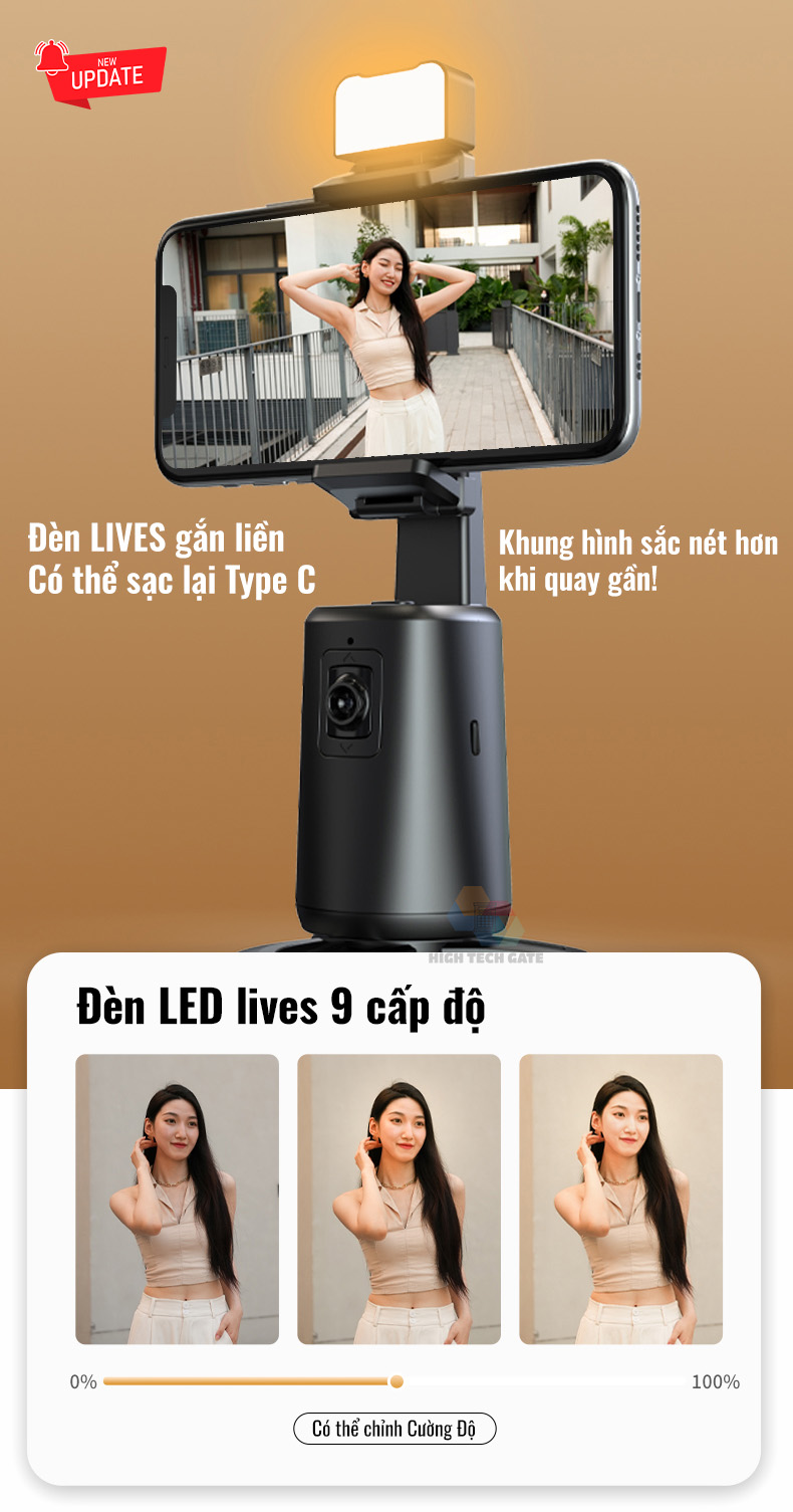 Chân kẹp AI theo dõi chủ thể cho điện thoại livestream, quay Video A200 nâng cấp