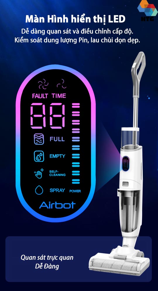 Máy hút bụi lau sàn không dây hút ướt công nghệ mới Airbot Iclean Pro, hút dầu mỡ, thức ăn, rác thải, tự động Giặt Dẻ siêu tiện lợi
