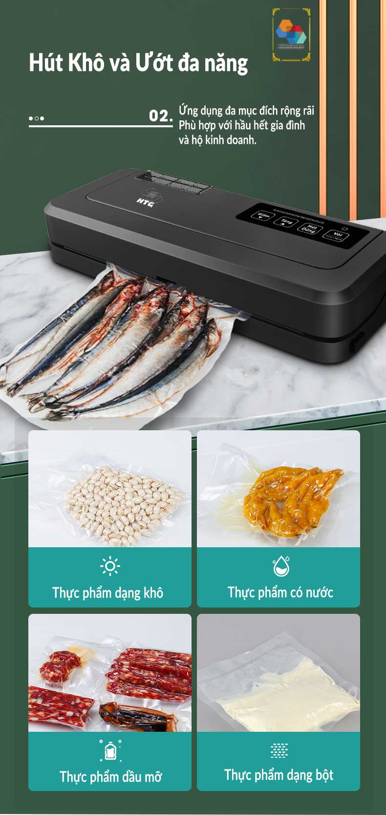 Máy hút chân không ShineYe HTG-P290A không kén túi, bao bì, bọc hút,phiên bản tiếng việt, hàng chính hãng
