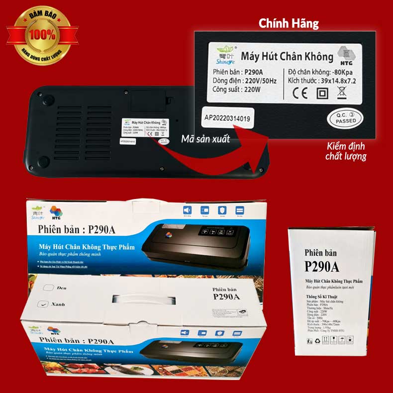Máy hút chân không ShineYe HTG-P290A không kén túi, bao bì, bọc hút,phiên bản tiếng việt, hàng chính hãng