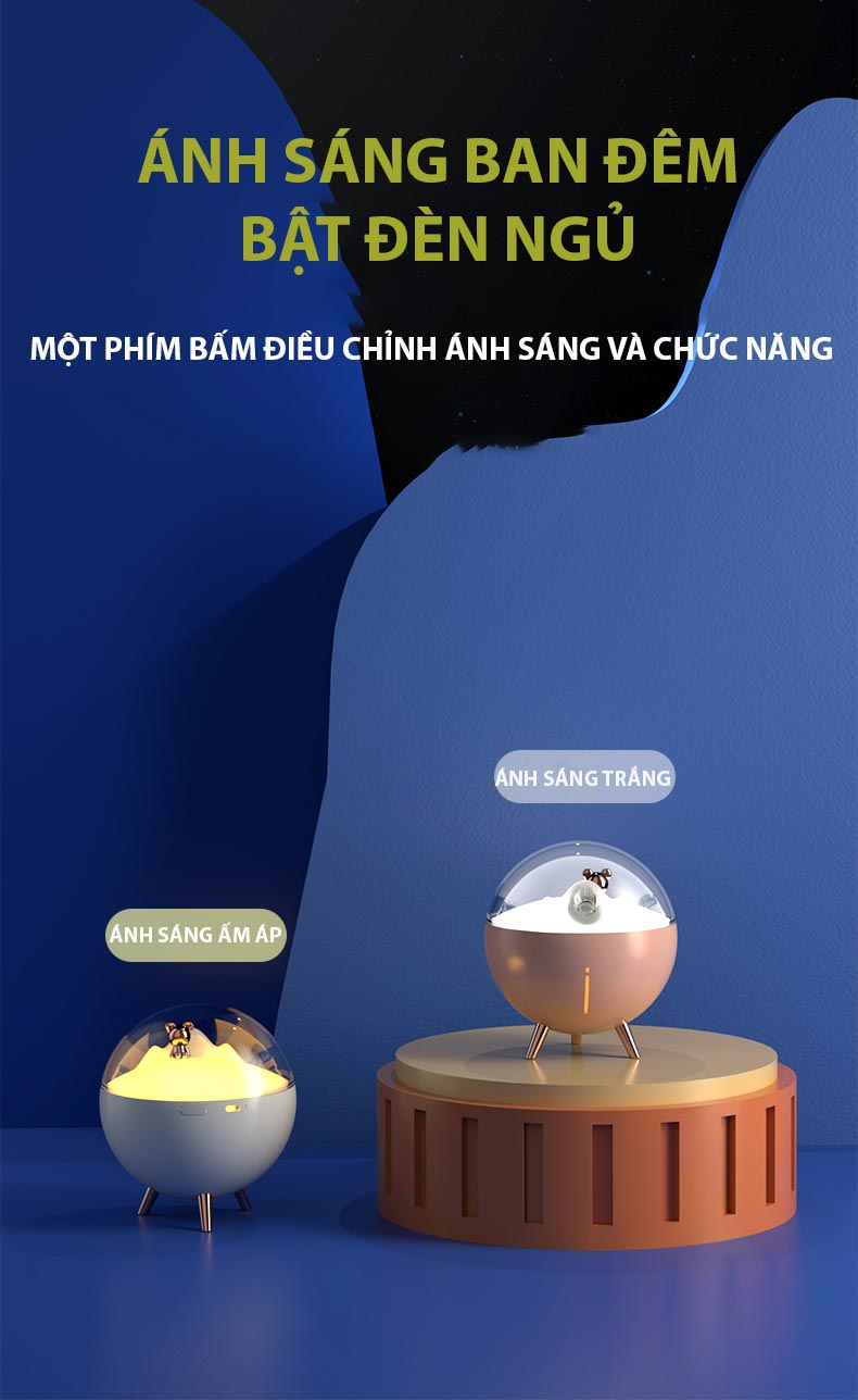 Máy xông tinh dầu Cyke WT-E19 mini để bàn, phun sương, tạo độ ẩm, phiên bản không gian có đèn ngủ