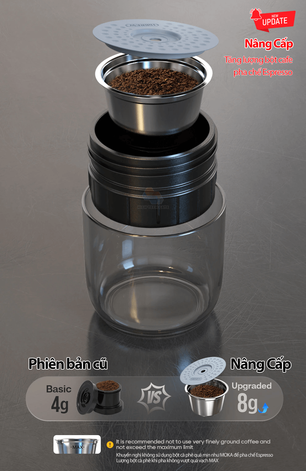 Máy pha cà phê mini HiBREW H4A cầm tay 3 trong 1 sử dụng mọi nơi, pha cafe espresso, cà phê viên nén, nóng và lạnh