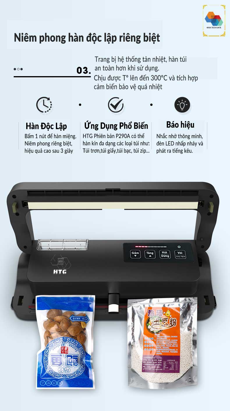 Máy hút chân không ShineYe HTG-P290A không kén túi, bao bì, bọc hút,phiên bản tiếng việt, hàng chính hãng