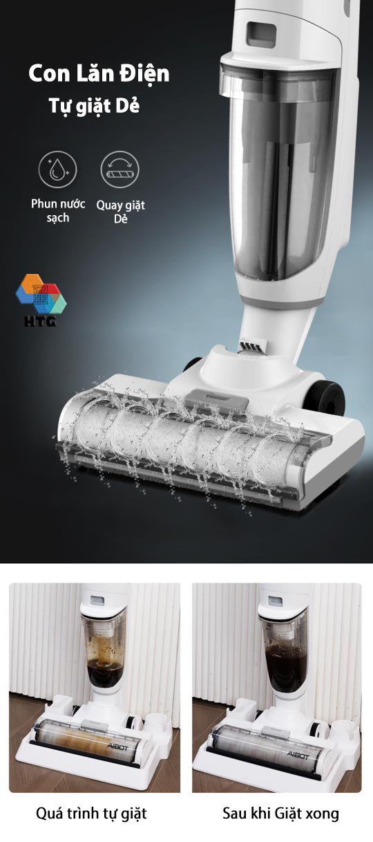 Máy hút bụi lau sàn không dây hút ướt công nghệ mới Airbot Iclean Pro, hút dầu mỡ, thức ăn, rác thải, tự động Giặt Dẻ siêu tiện lợi