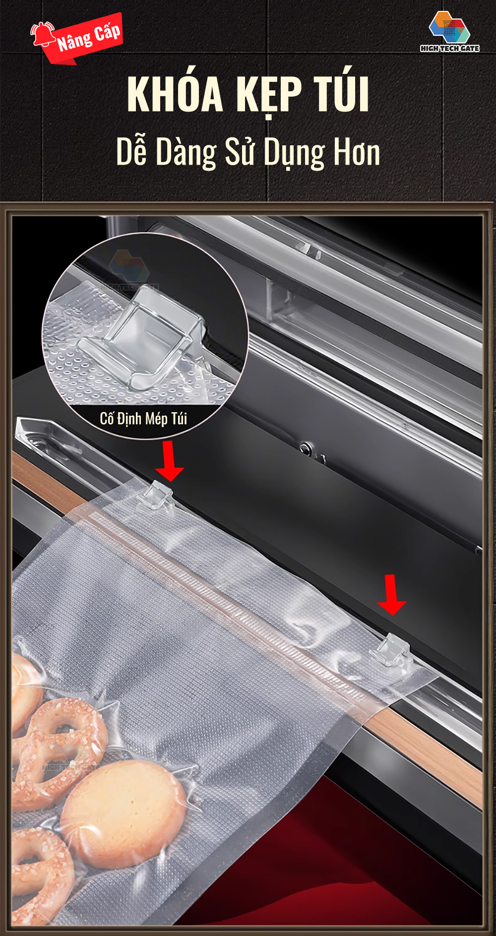 Máy hút chân không thực phẩm W231 kẹp mép cố định túi 