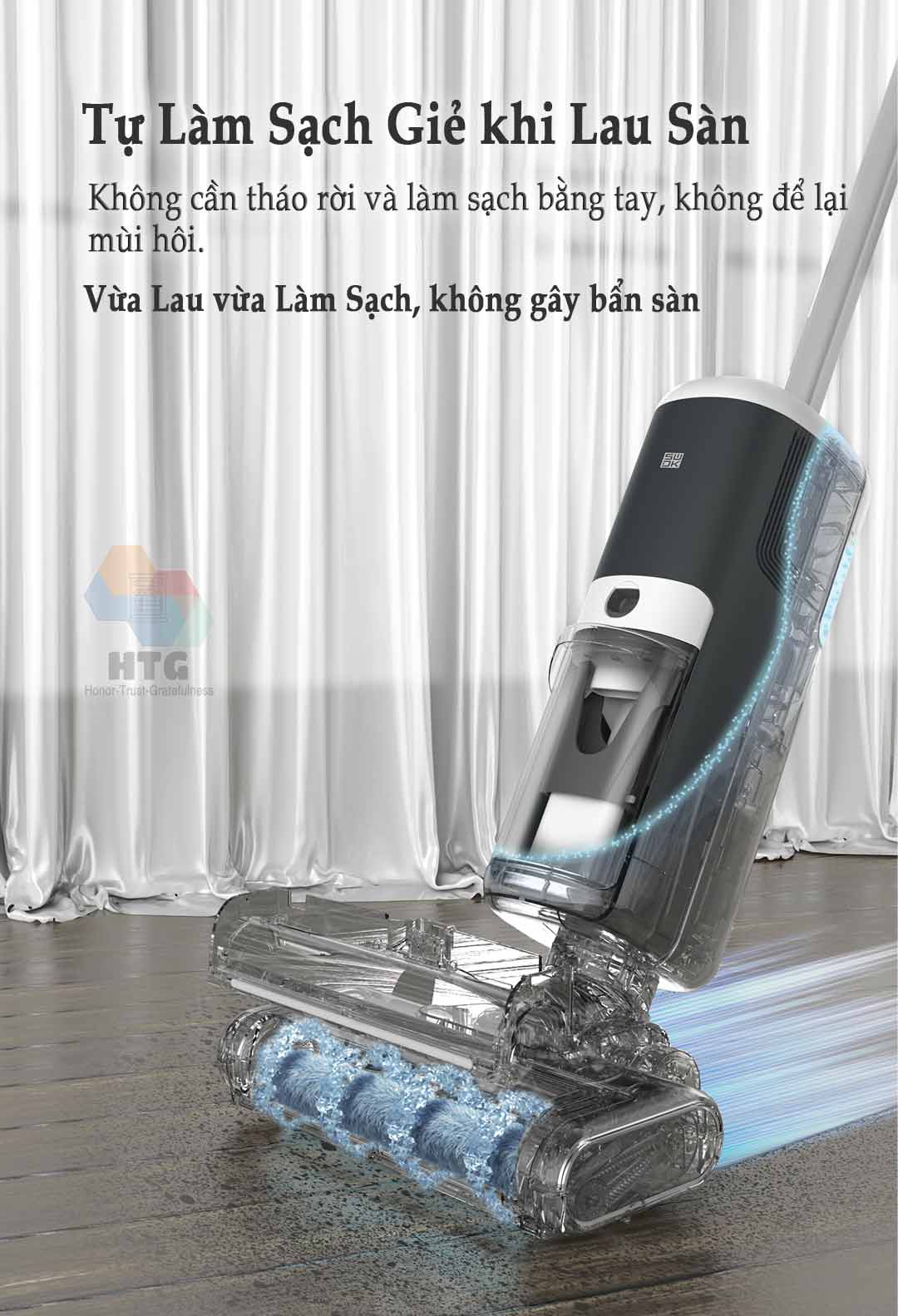 Máy lau nhà hút bụi Sawadaki FG3616 công nghệ mới 3 in 1, tự động giặt giẻ 4s, nâng cấp hút 15000Pa
