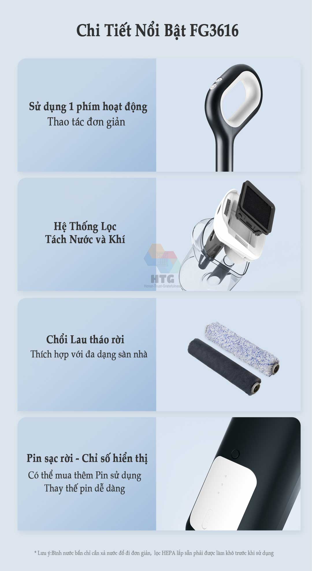 Máy lau nhà hút bụi Sawadaki FG3616 công nghệ mới 3 in 1, tự động giặt giẻ 4s, nâng cấp hút 15000Pa