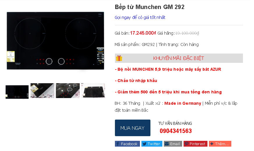 Giảm giá đặc biệt bếp từ Munchen GM 292