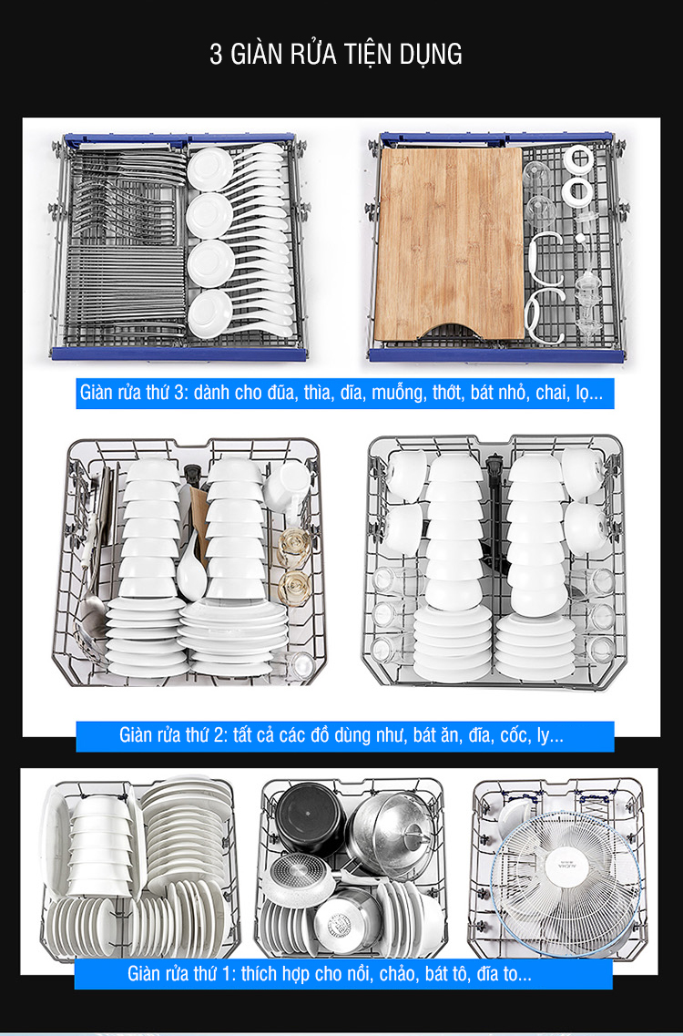 3 giàn rửa tiện dụng của Máy rửa bát Munchen M15SW
