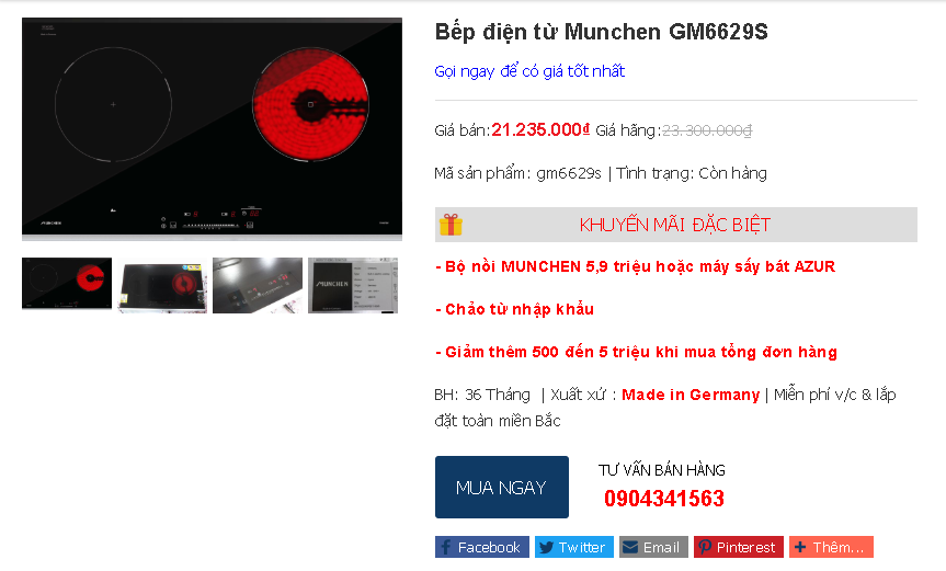 Giảm giá đặc biệt bếp điện từ Munchen GM6629S