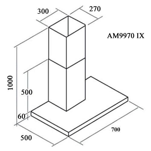 bản vẽ kích thước máy hút mùi Munchen AM 9970IX