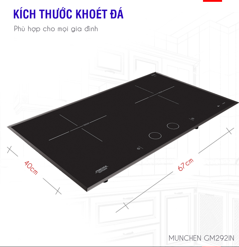 Kích thước cắt đá của bếp từ Munchen GM 292IN