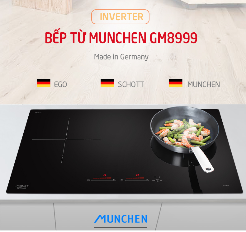Thiết kế bếp từ Munchen GM 8999 với mặt kính hiện đại