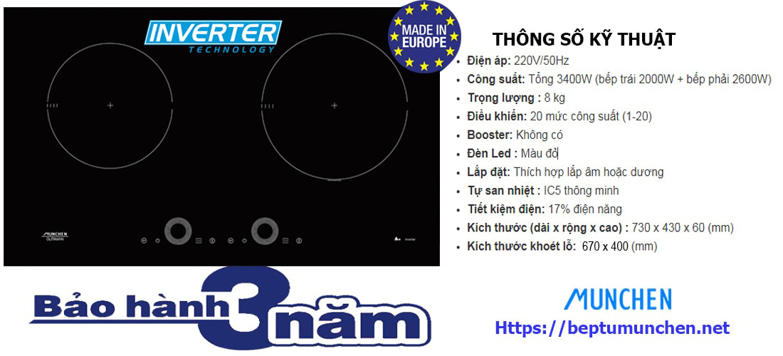 thông số bếp từ munchen g60 bk