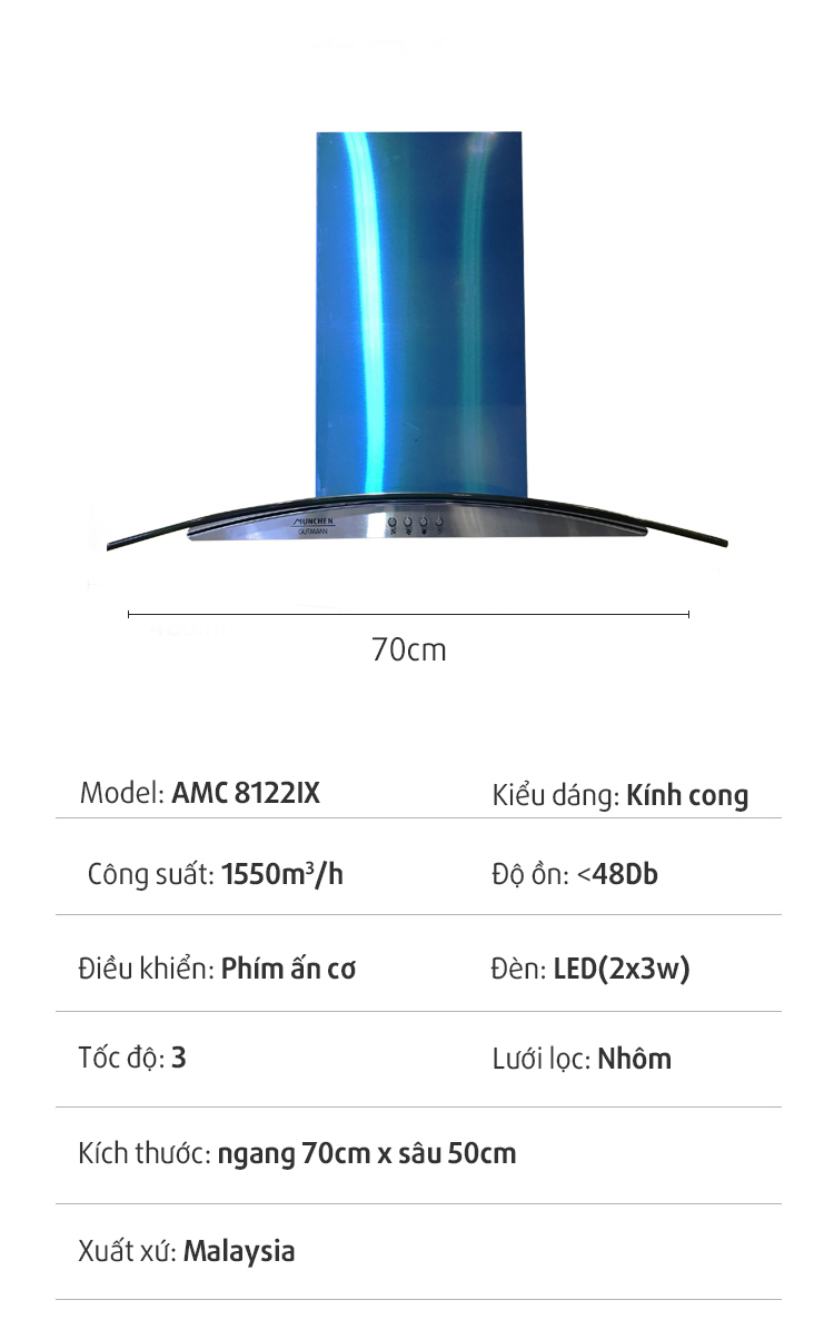 thông số máy hút mùi munchen amc 8122ix